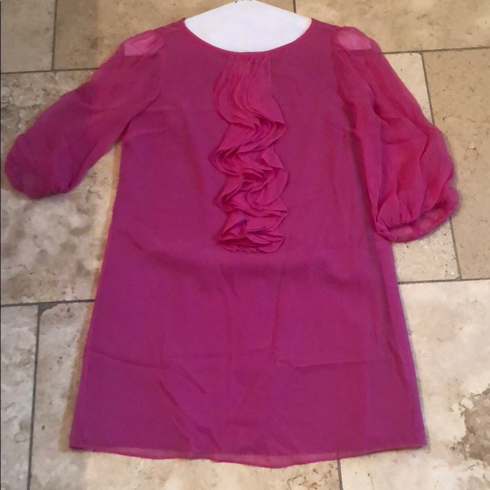 Tibi Silk Pink Shift Dress with Ruffle